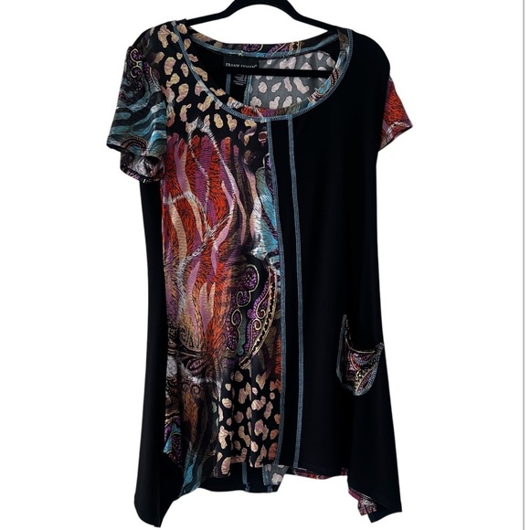 Frank Lyman Handkerchief Hem Multicolored Top Short Sleeve Top size 12 - Picture 1 of 16